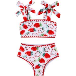 imageYOUNGER TREE Toddler Girls Two Pieces Swimsuit Color Block Stripe Swimwear Summer Beach Bathing Suit 18M5TStrawberry Flower Buds