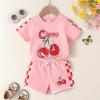 imageYOUNGER TREE Toddler Infant Baby Girls Summer Outfits Leopard Print Short Sleeve Pocket TShirt Tops Pants Clothes SetsCherry