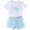 imageYOUNGER TREE Toddler Infant Baby Girls Summer Outfits Leopard Print Short Sleeve Pocket TShirt Tops Pants Clothes SetsBlue Bowknot