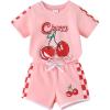 imageYOUNGER TREE Toddler Infant Baby Girls Summer Outfits Leopard Print Short Sleeve Pocket TShirt Tops Pants Clothes SetsCherry