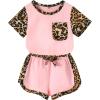imageYOUNGER TREE Toddler Infant Baby Girls Summer Outfits Leopard Print Short Sleeve Pocket TShirt Tops Pants Clothes SetsPink