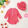 imageYOUNGER TREE Infant Baby Girls Swimsuit Long Sleeve Swimsuits One Piece Swimsuit Solid Color Bathing Suit with Hat UPF 50Deep Pink