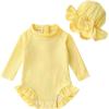 imageYOUNGER TREE Infant Baby Girls Swimsuit Long Sleeve Swimsuits One Piece Swimsuit Solid Color Bathing Suit with Hat UPF 50Bright Yellow