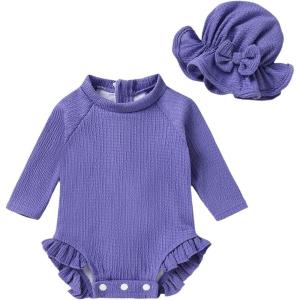 imageYOUNGER TREE Infant Baby Girls Swimsuit Long Sleeve Swimsuits One Piece Swimsuit Solid Color Bathing Suit with Hat UPF 50Violet