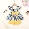 imageYOUNGER TREE Toddler Baby Girl Clothes Sleeveless Ruffle Bowknot Dress Top Shorts Set Summer Outfits for Little Kids GirlsStripedaisy