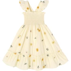 imageToddler Baby Girls Dress Floral Embroidered Boho Sleeveless Beach Butterfly SundressCream and Daisy