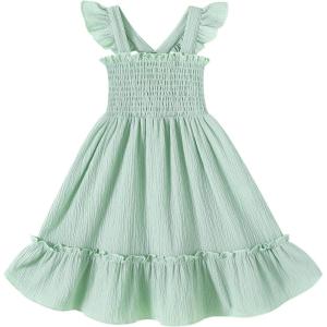 imageToddler Baby Girls Dress Floral Embroidered Boho Sleeveless Beach Butterfly SundressLight Green