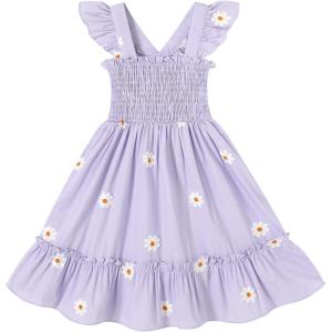 imageToddler Baby Girls Dress Floral Embroidered Boho Sleeveless Beach Butterfly SundressPurple and White Flower