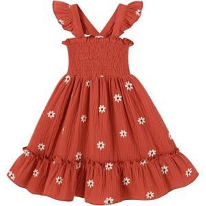 imageToddler Baby Girls Dress Floral Embroidered Boho Sleeveless Beach Butterfly SundressRed and Flowers