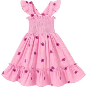 imageToddler Baby Girls Dress Floral Embroidered Boho Sleeveless Beach Butterfly SundressRose Pink and Pink Flower