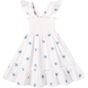 imageToddler Baby Girls Dress Floral Embroidered Boho Sleeveless Beach Butterfly SundressWhite and Blue Flower