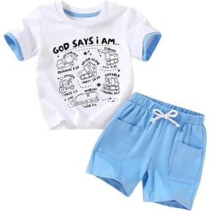 imageYOUNGER TREE Toddler Baby Boy Summer Clothes Dinosaur TShirt and Shorts Boy Outfits 12 Months to 4TBlue and Car