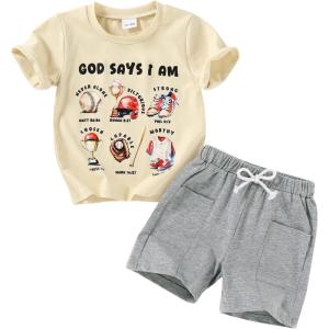 imageYOUNGER TREE Toddler Baby Boy Summer Clothes Dinosaur TShirt and Shorts Boy Outfits 12 Months to 4TGray and Baseball