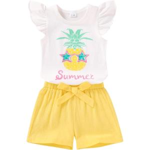 imageYOUNGER TREE Toddler Baby Girls Clothes Sunflower Tshirt  Bowknot Shorts with Cute Summer Girl Clothes SetPineapple