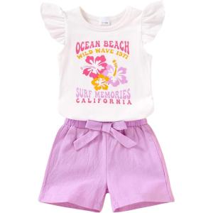 imageYOUNGER TREE Toddler Baby Girls Clothes Sunflower Tshirt  Bowknot Shorts with Cute Summer Girl Clothes SetPurple and Flower