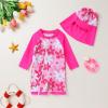 imageToddler Baby Girls Swimsuit OnePiece Zipper Swimwear UPF 50 Sun Protection Bathing Suit with HatFluorescent Red