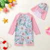imageToddler Baby Girls Swimsuit OnePiece Zipper Swimwear UPF 50 Sun Protection Bathing Suit with HatPink Big Flower