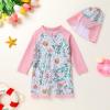 imageToddler Baby Girls Swimsuit OnePiece Zipper Swimwear UPF 50 Sun Protection Bathing Suit with HatPink Big Flower