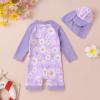 imageToddler Baby Girls Swimsuit OnePiece Zipper Swimwear UPF 50 Sun Protection Bathing Suit with HatPurple
