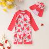 imageToddler Baby Girls Swimsuit OnePiece Zipper Swimwear UPF 50 Sun Protection Bathing Suit with HatWatermelon Red