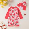 imageToddler Baby Girls Swimsuit OnePiece Zipper Swimwear UPF 50 Sun Protection Bathing Suit with HatWatermelon Red