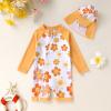 imageToddler Baby Girls Swimsuit OnePiece Zipper Swimwear UPF 50 Sun Protection Bathing Suit with HatYellow Smiling