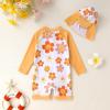 imageToddler Baby Girls Swimsuit OnePiece Zipper Swimwear UPF 50 Sun Protection Bathing Suit with HatYellow Smiling