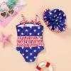 imageYOUNGER TREE Toddler Baby Girl Swimsuit Infant One Piece Bathing Suits with Hat Newborn Summer Beach SwimwearBlue Stars
