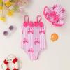 imageYOUNGER TREE Toddler Baby Girl Swimsuit Infant One Piece Bathing Suits with Hat Newborn Summer Beach SwimwearPink Bows and Stripes