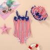 imageYOUNGER TREE Toddler Baby Girl Swimsuit Infant One Piece Bathing Suits with Hat Newborn Summer Beach SwimwearRed Stripe