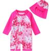 imageToddler Baby Girls Swimsuit OnePiece Zipper Swimwear UPF 50 Sun Protection Bathing Suit with HatFluorescent Red