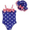imageYOUNGER TREE Toddler Baby Girl Swimsuit Infant One Piece Bathing Suits with Hat Newborn Summer Beach SwimwearBlue Stars