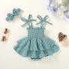 imageYOUNGER TREE Baby Girl Clothes Infant Summer Romper Dress Sleeveless Bodysuit Jumpsuit with Headband Toddler OutfitsGray Blue