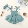 imageYOUNGER TREE Baby Girl Clothes Infant Summer Romper Dress Sleeveless Bodysuit Jumpsuit with Headband Toddler OutfitsGray Blue