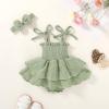 imageYOUNGER TREE Baby Girl Clothes Infant Summer Romper Dress Sleeveless Bodysuit Jumpsuit with Headband Toddler OutfitsGray Green