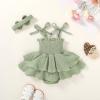 imageYOUNGER TREE Baby Girl Clothes Infant Summer Romper Dress Sleeveless Bodysuit Jumpsuit with Headband Toddler OutfitsGray Green