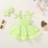 imageYOUNGER TREE Baby Girl Clothes Infant Summer Romper Dress Sleeveless Bodysuit Jumpsuit with Headband Toddler OutfitsLight Green