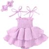 imageYOUNGER TREE Baby Girl Clothes Infant Summer Romper Dress Sleeveless Bodysuit Jumpsuit with Headband Toddler OutfitsLight Purple