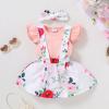 imageYOUNGER TREE Infant Toddler Baby Girl Summer Outfit Sunflower Strap Sets Sleeveless Romper Suspender Skirt 3pcs Clothing SetsPink Floral