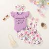 imageYOUNGER TREE Infant Toddler Baby Girl Summer Outfit Sunflower Strap Sets Sleeveless Romper Suspender Skirt 3pcs Clothing SetsPurple Floral