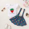 imageYOUNGER TREE Infant Toddler Baby Girl Summer Outfit Sunflower Strap Sets Sleeveless Romper Suspender Skirt 3pcs Clothing SetsStrawberries
