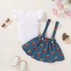imageYOUNGER TREE Infant Toddler Baby Girl Summer Outfit Sunflower Strap Sets Sleeveless Romper Suspender Skirt 3pcs Clothing SetsStrawberries