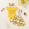 imageYOUNGER TREE Infant Toddler Baby Girl Summer Outfit Sunflower Strap Sets Sleeveless Romper Suspender Skirt 3pcs Clothing SetsYellow Sunflower