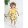 imageYOUNGER TREE Infant Toddler Baby Girl Summer Outfit Sunflower Strap Sets Sleeveless Romper Suspender Skirt 3pcs Clothing SetsYellow Sunflower
