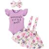 imageYOUNGER TREE Infant Toddler Baby Girl Summer Outfit Sunflower Strap Sets Sleeveless Romper Suspender Skirt 3pcs Clothing SetsPurple Floral
