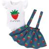 imageYOUNGER TREE Infant Toddler Baby Girl Summer Outfit Sunflower Strap Sets Sleeveless Romper Suspender Skirt 3pcs Clothing SetsStrawberries