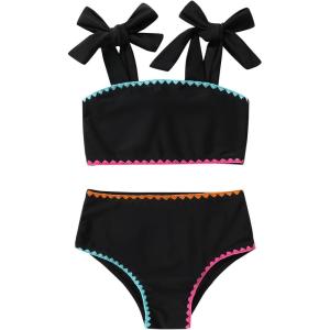 imageYOUNGER TREE Toddler Girls Two Pieces Swimsuit Color Block Stripe Swimwear Summer Beach Bathing Suit 18M5TBlack Flower Bud