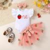 imageYOUNGER TREE Baby Girl 1st Birthday Outfits One Year Old Clothes Romper Tutu Cake Smash Skirt with Headband Baby Girl GiftsSparkly Strawberry One