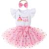 imageYOUNGER TREE Baby Girl 1st Birthday Outfits One Year Old Clothes Romper Tutu Cake Smash Skirt with Headband Baby Girl GiftsSweet One Cup Cake