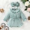 imageYOUNGER TREE Newborn Infant Baby Girl Romper Ruffle Neck Long Sleeve Jumpsuit Bodysuit One Pieces Vintage Clothes OutfitGreen